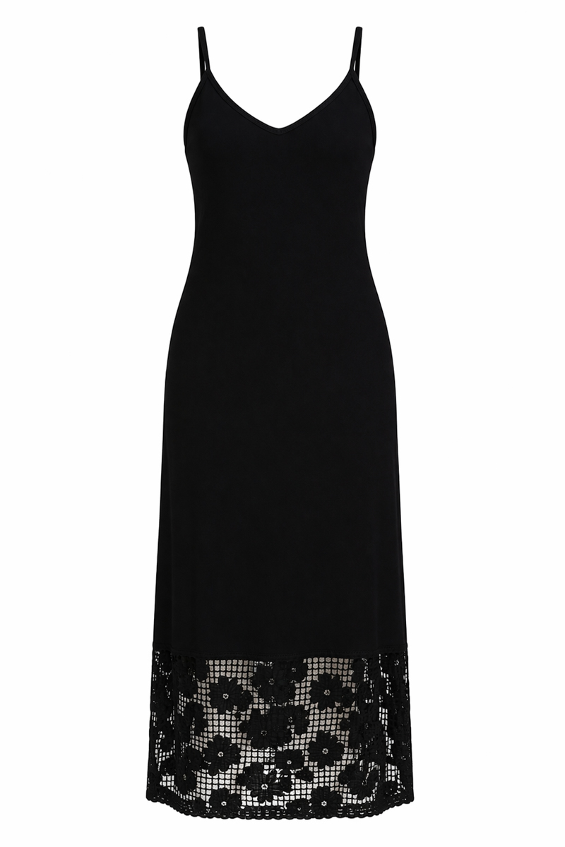 Black knit sundress with lace photo